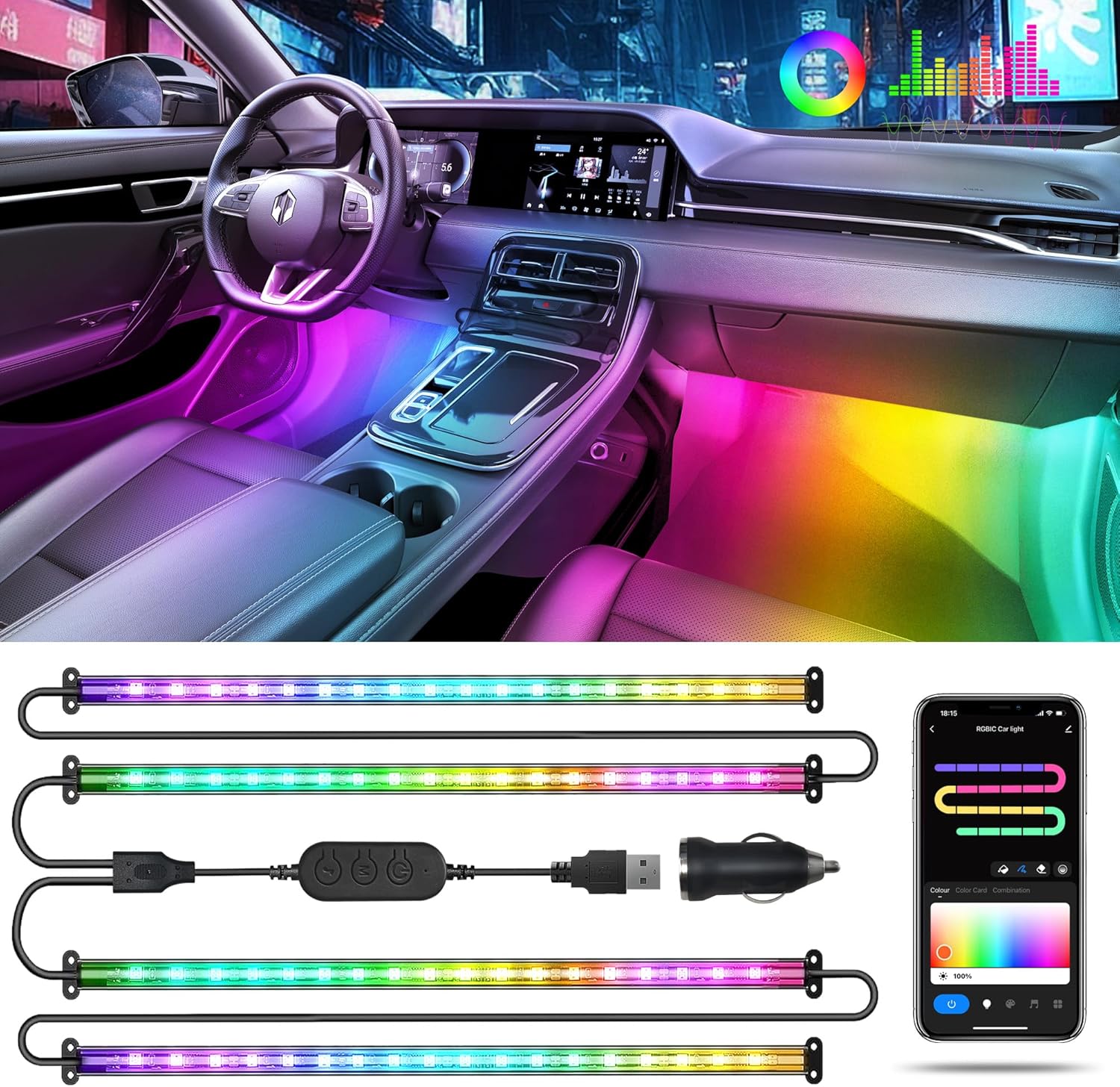 Interior Design Apps - 72 LED RGB+IC Car Interior Lights,