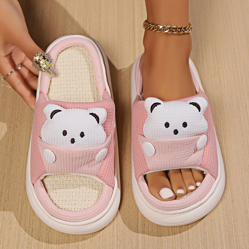 Linen Roller Blind - Cute Cartoon Bear Linen Slippers Women