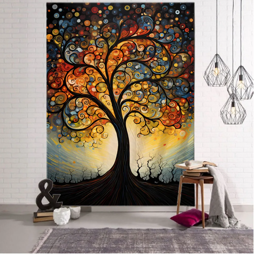 Interior Design Office Space - Vibrant Swirl Tree Tapestry - Abstract