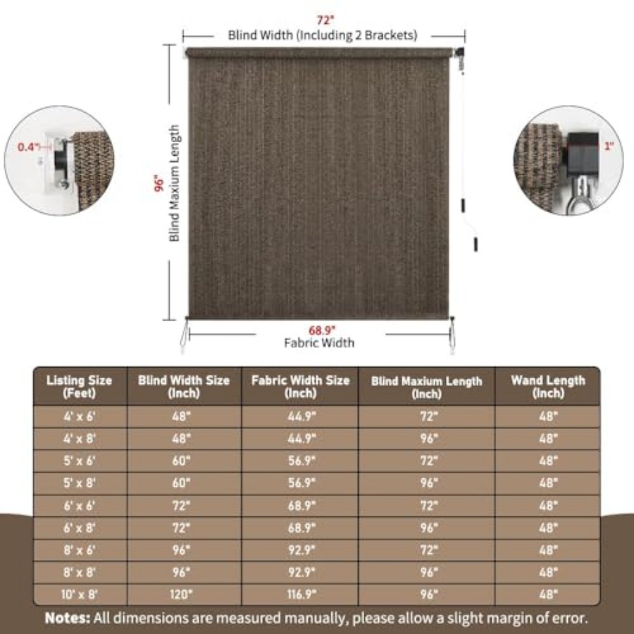 Outdoor Roller Shade 6' W x 8' - Linen Roller Blind recensie en prijs